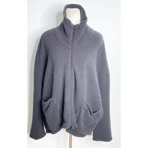 e Frequence Gray Wool Zipper Cardigan Sweater Modern  Avant Garde Lagenlook OS